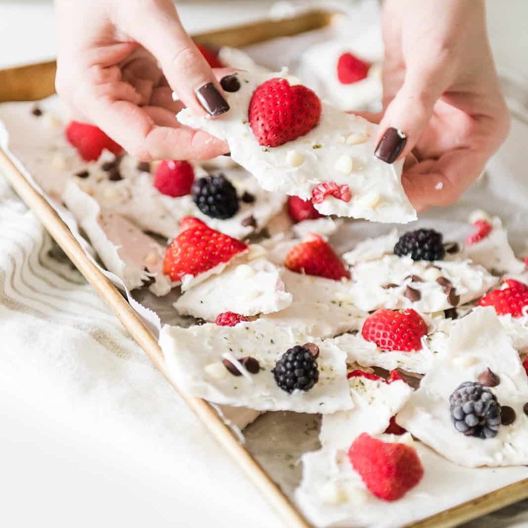 Frozen Yogurt Bark with Fruit & Seeds